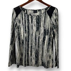 Tribal Women's Size M‎ Long Sleeve Top Black Beige Ikat Stripe